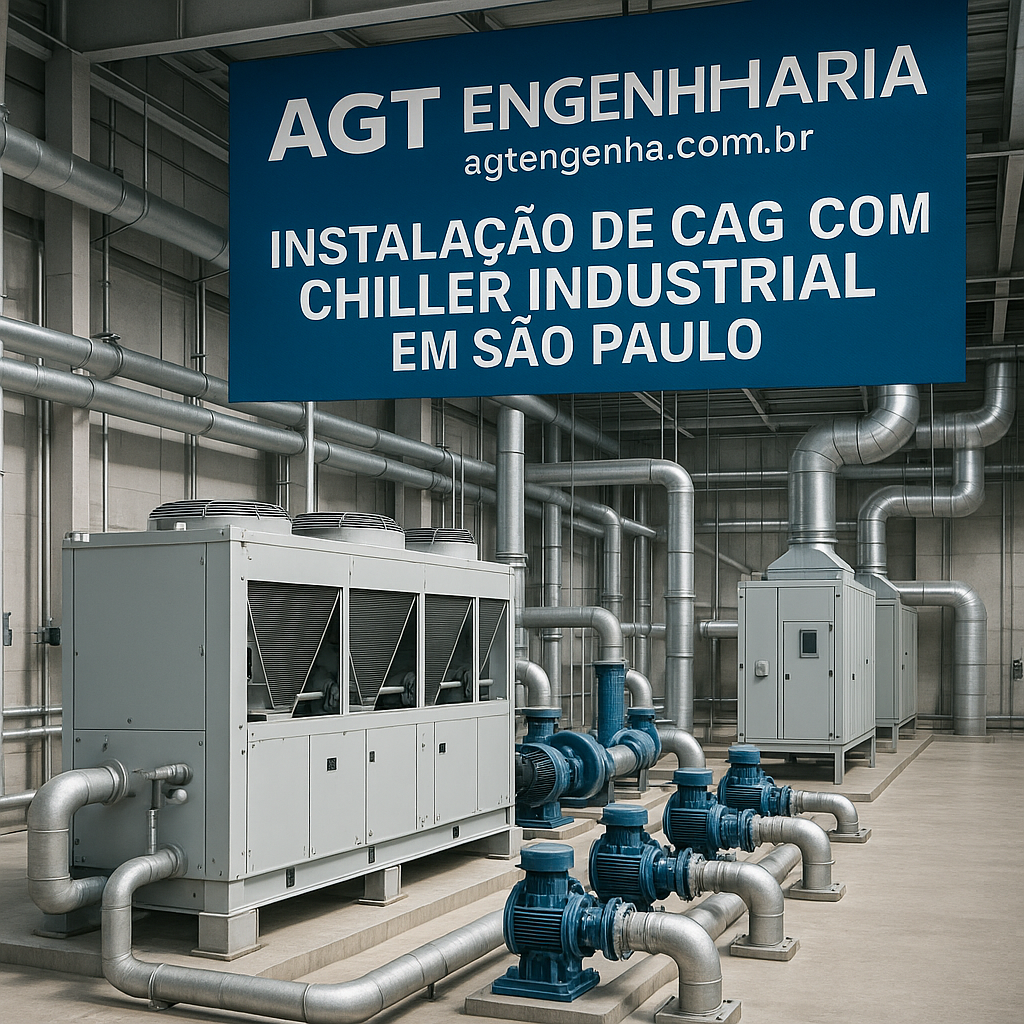 Instalação de CAG com chiller industrial em São Paulo – AGT Engenharia Sistema de água gelada (CAG) com chiller industrial instalado pela AGT Engenharia