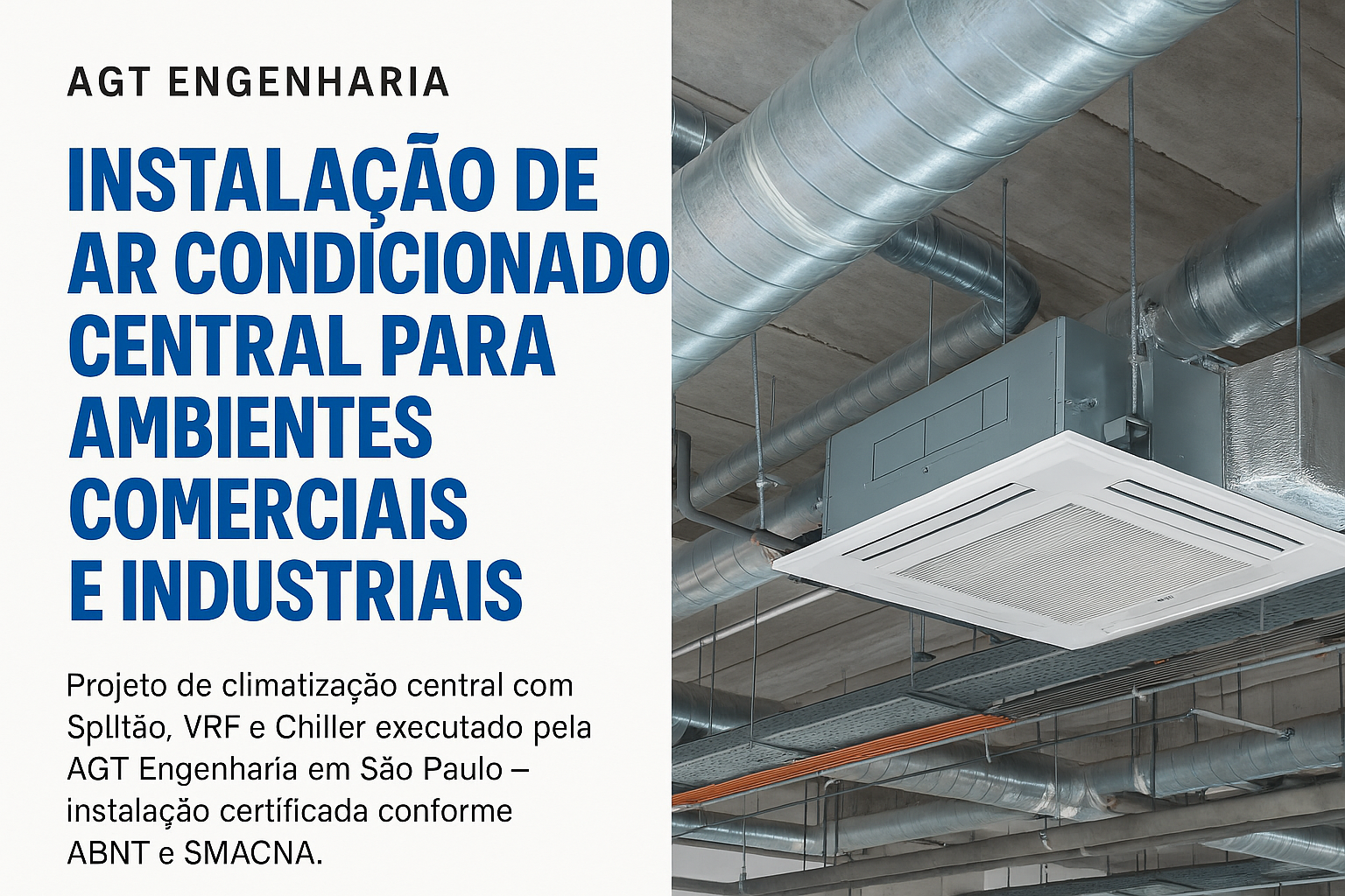 Sistema de ar condicionado central instalado em ambiente corporativo pela AGT Engenharia Instalação de ar condicionado central com equipamentos Hitachi realizada pela AGT Engenharia